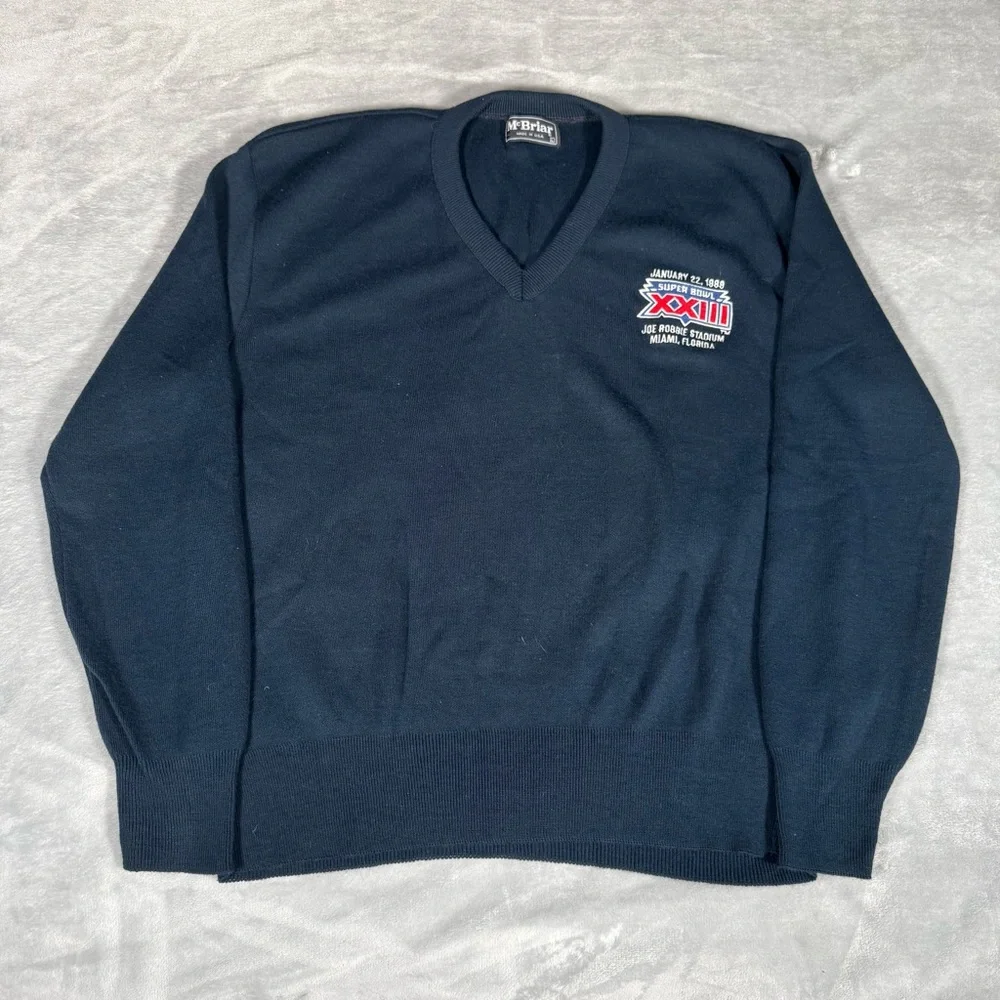 Vintage NFL Superbowl XXIII V Neck Sweater Mens L Acrylic Miami Florida 1989 80s